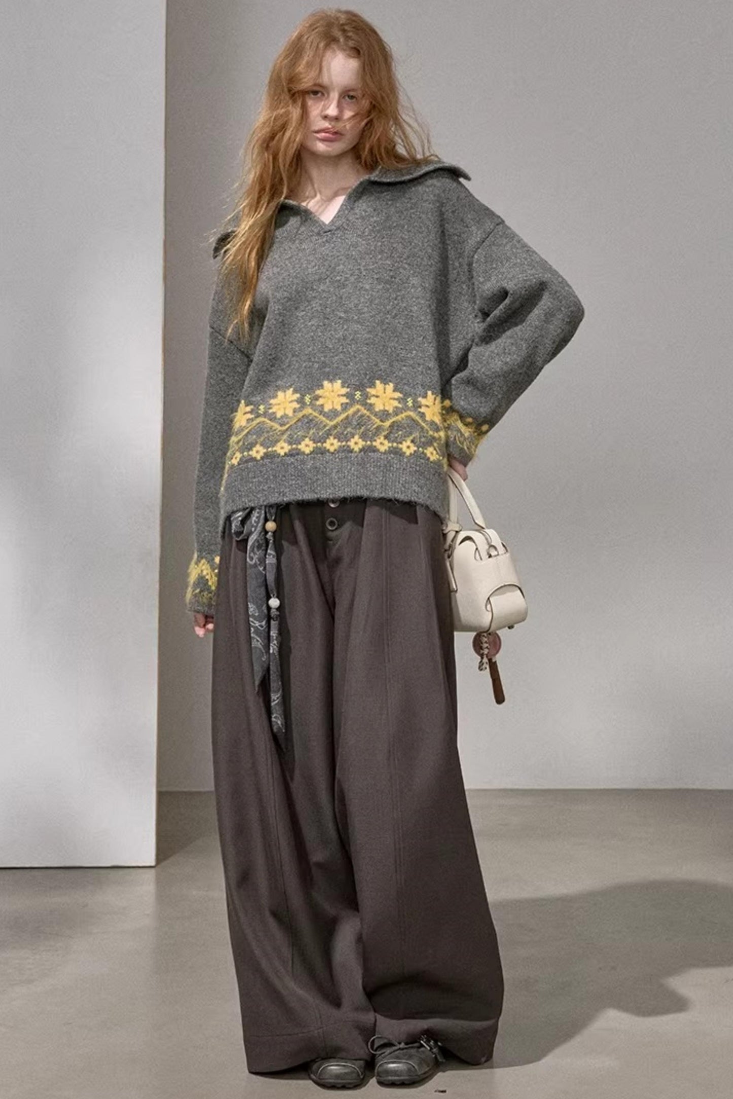 Lace-Up Collar Sweater Set-Up