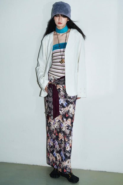 Gold Floral Pleated Skirt