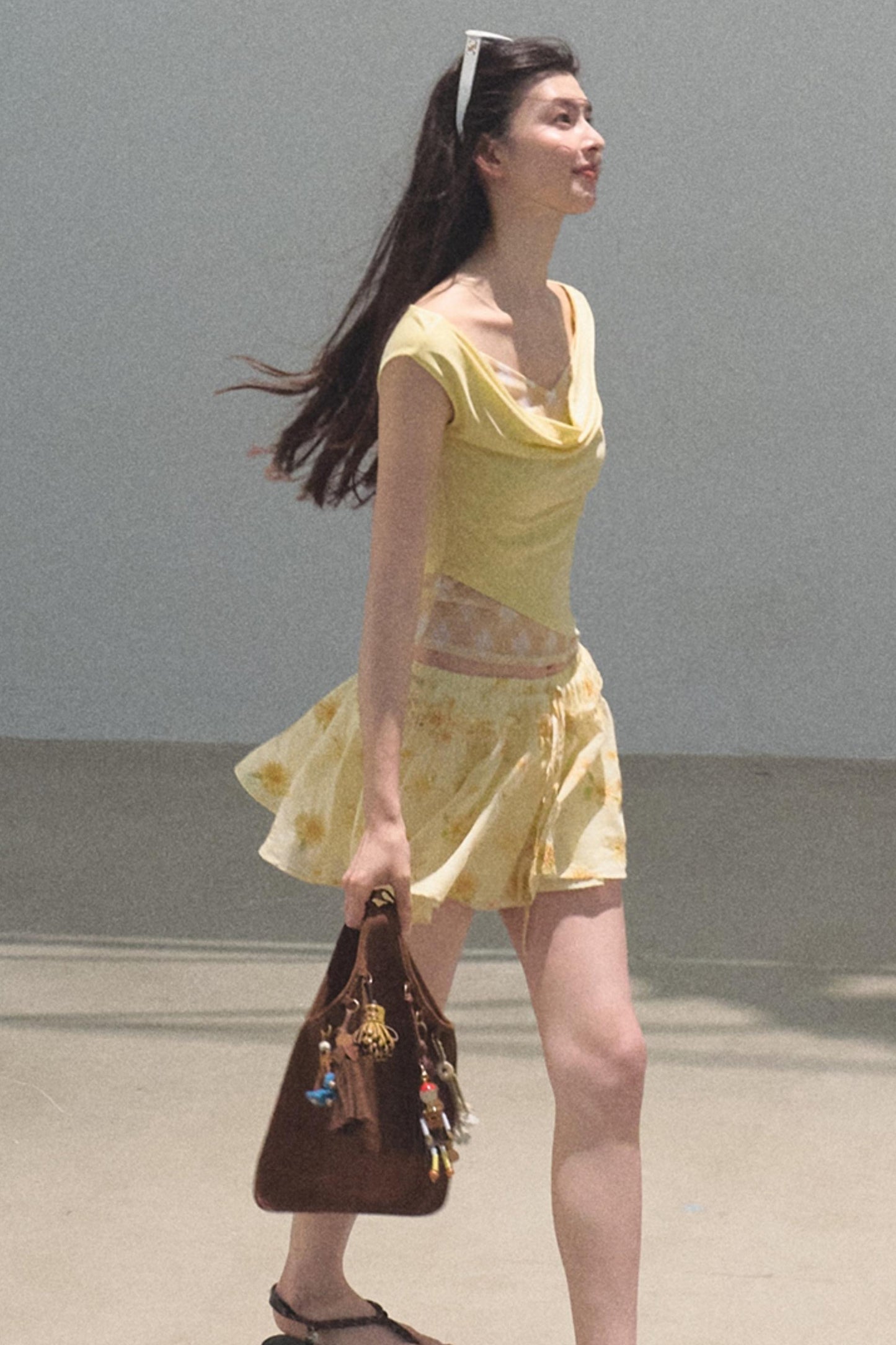 Swing Neck Check Slim Fit Crop Top