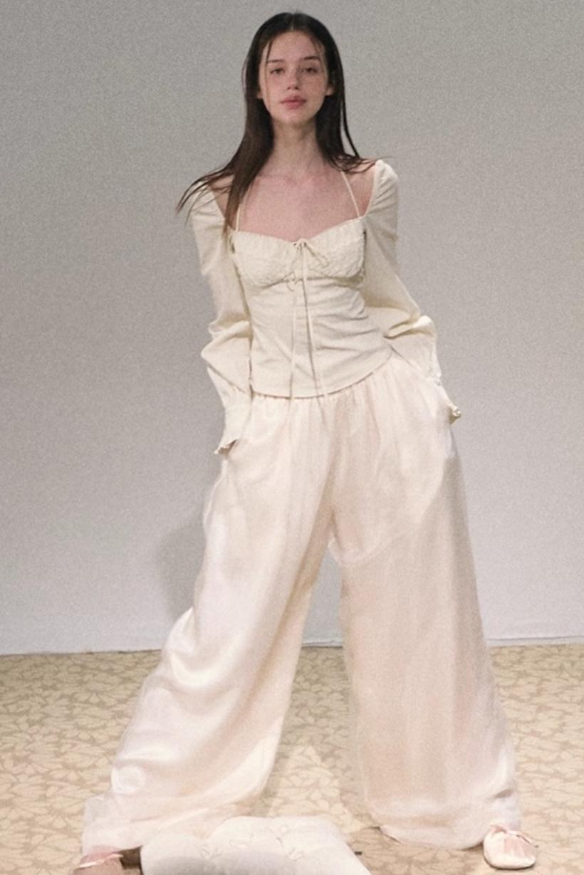 Apricot Satin Double-Layer Pants