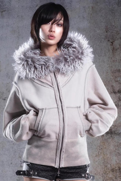 Vintage Lantern Sleeve Hooded Jacket