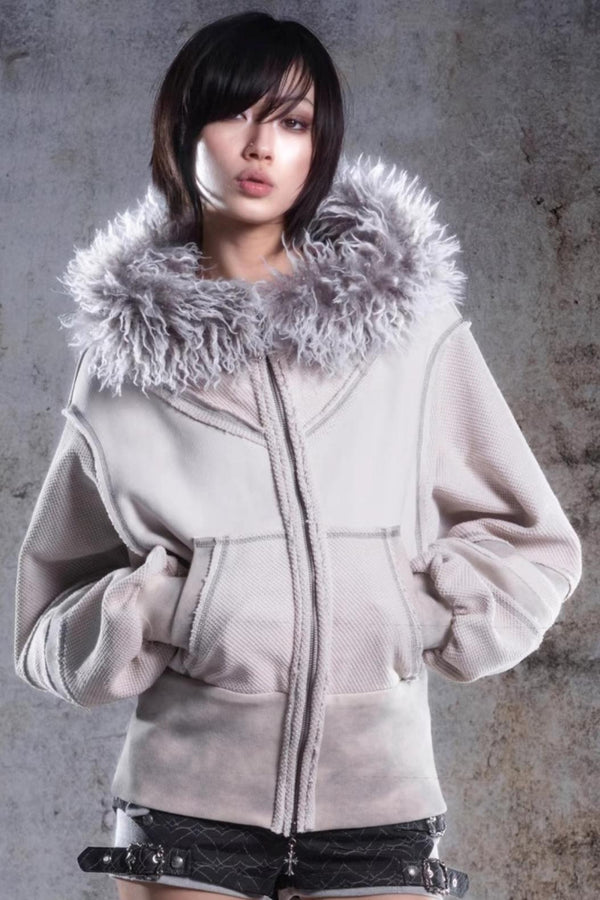 Vintage Lantern Sleeve Hooded Jacket