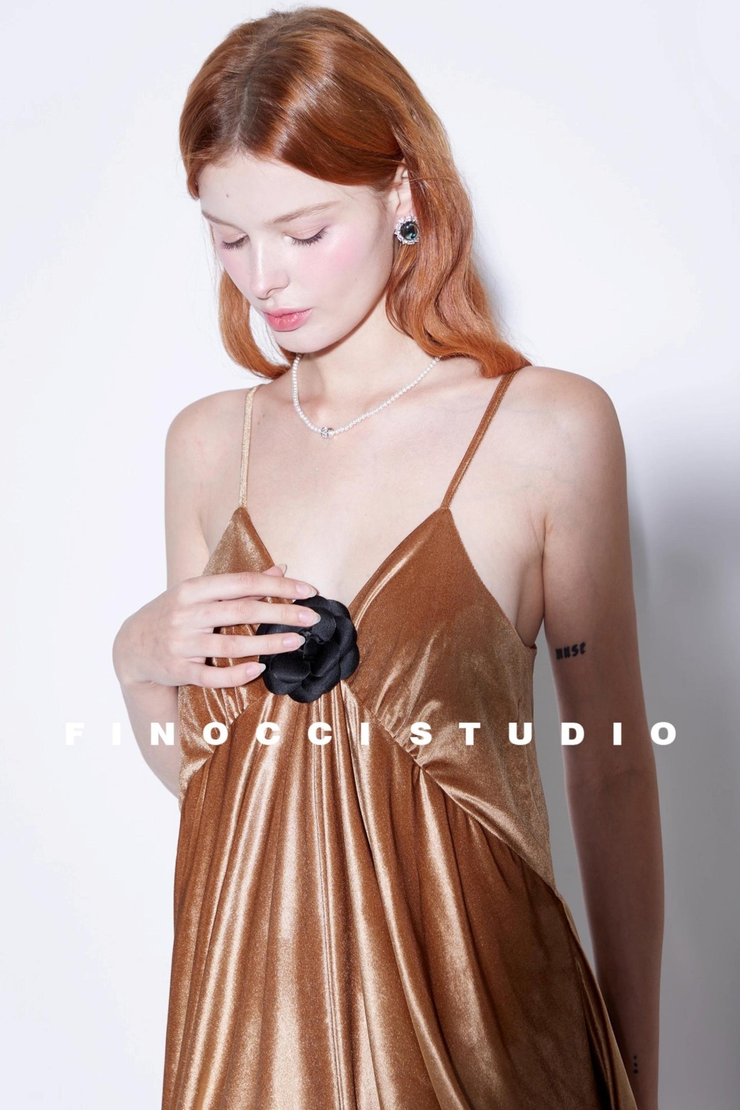 Custom Camellia Silk Velvet Slip Dress