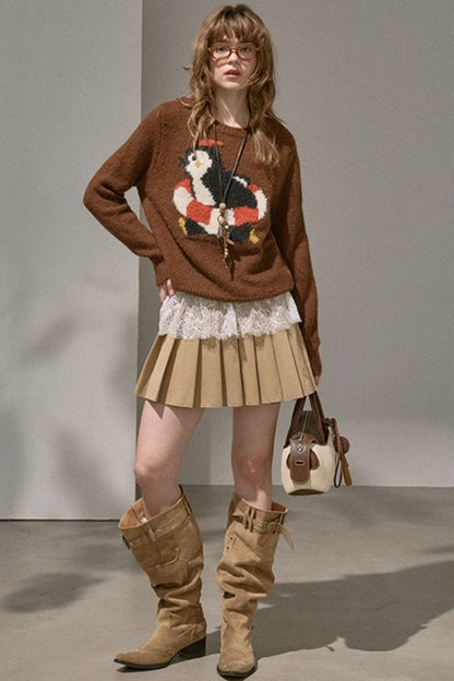 Preppy Silk Pleated Puffy Skirt