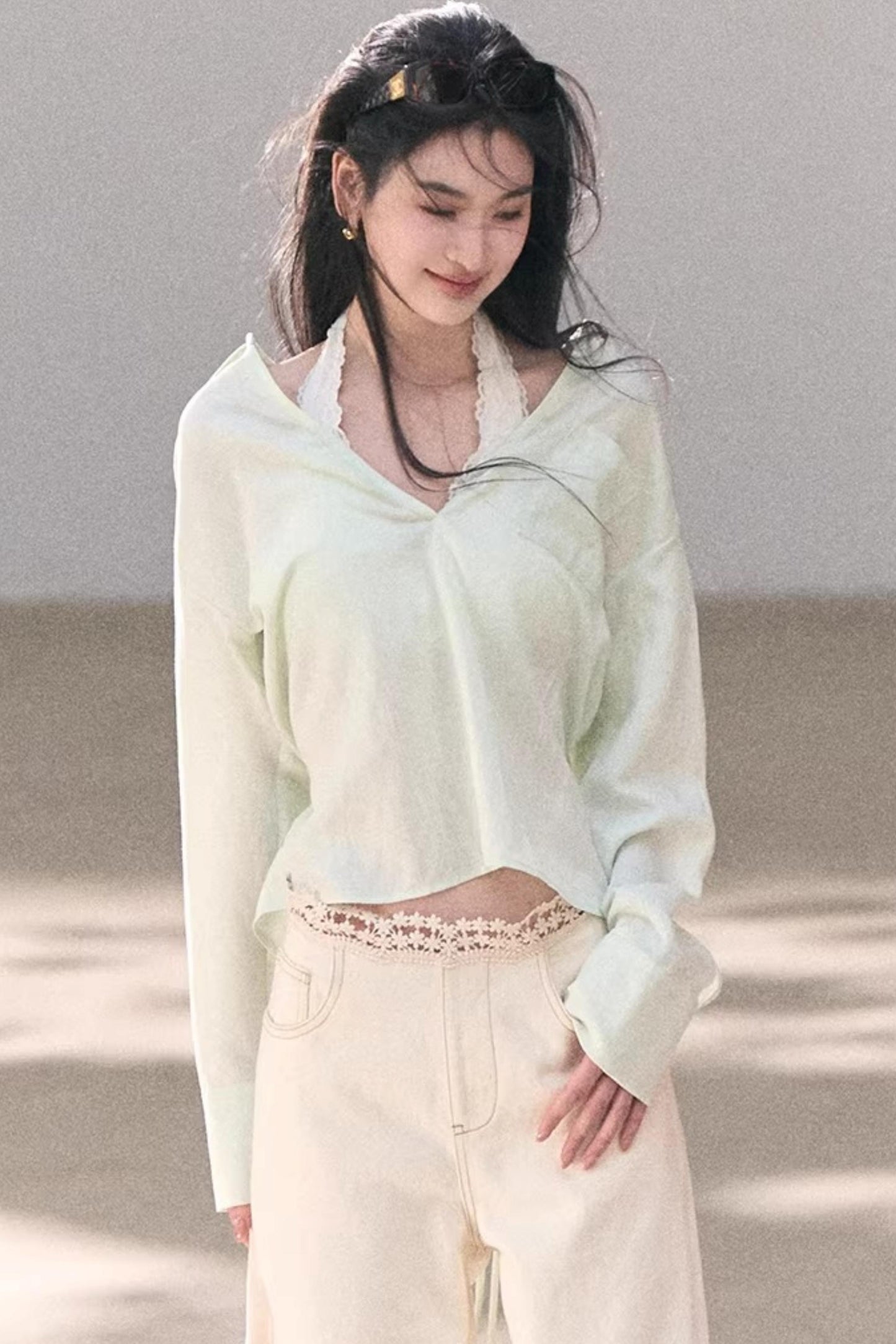 Lace-Trimmed Halter Neck Camisole