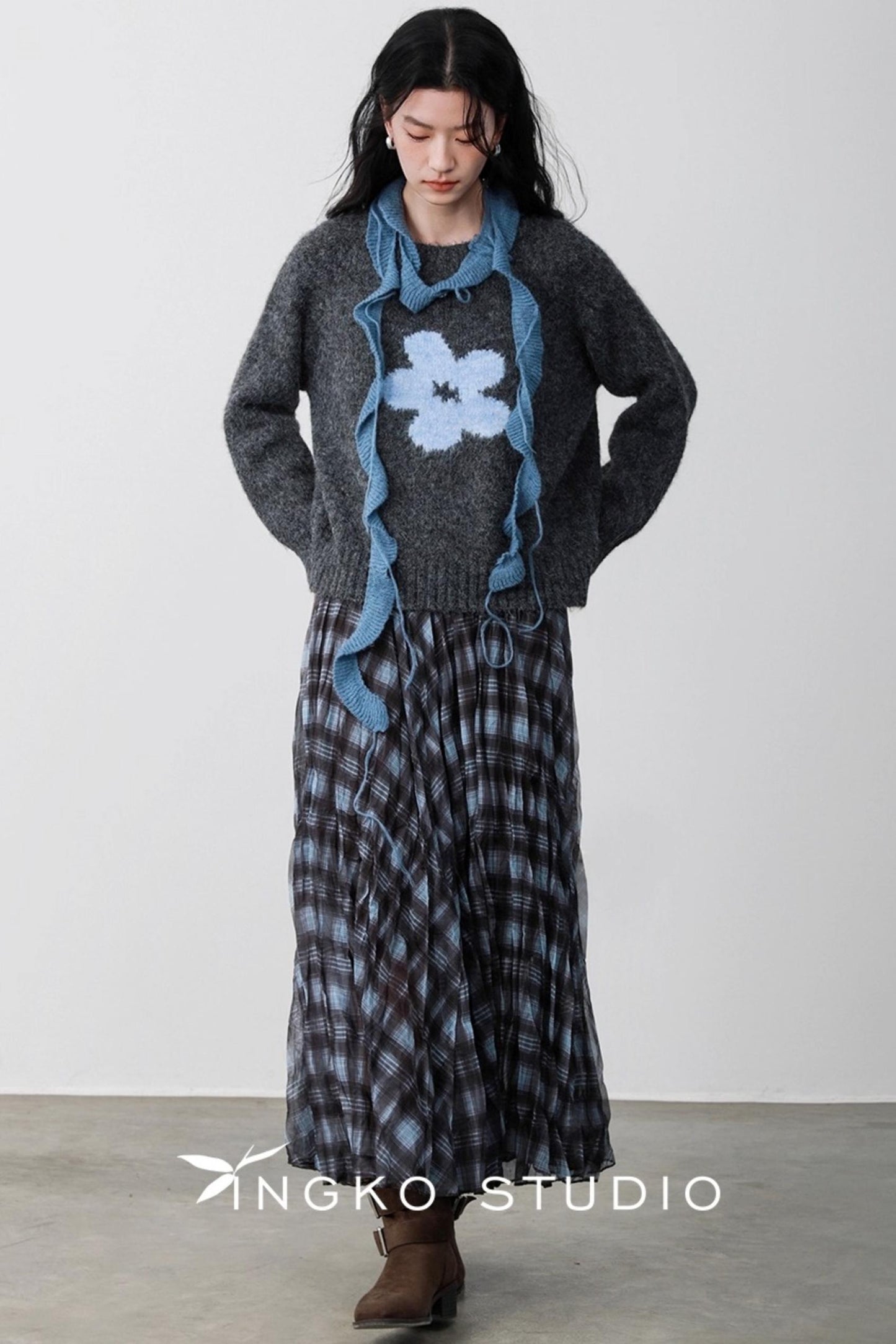 Blue Plaid Gauze Skirt