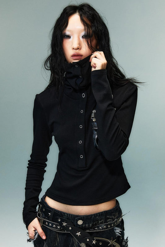 Punk High Neck Slim Knit Base Top