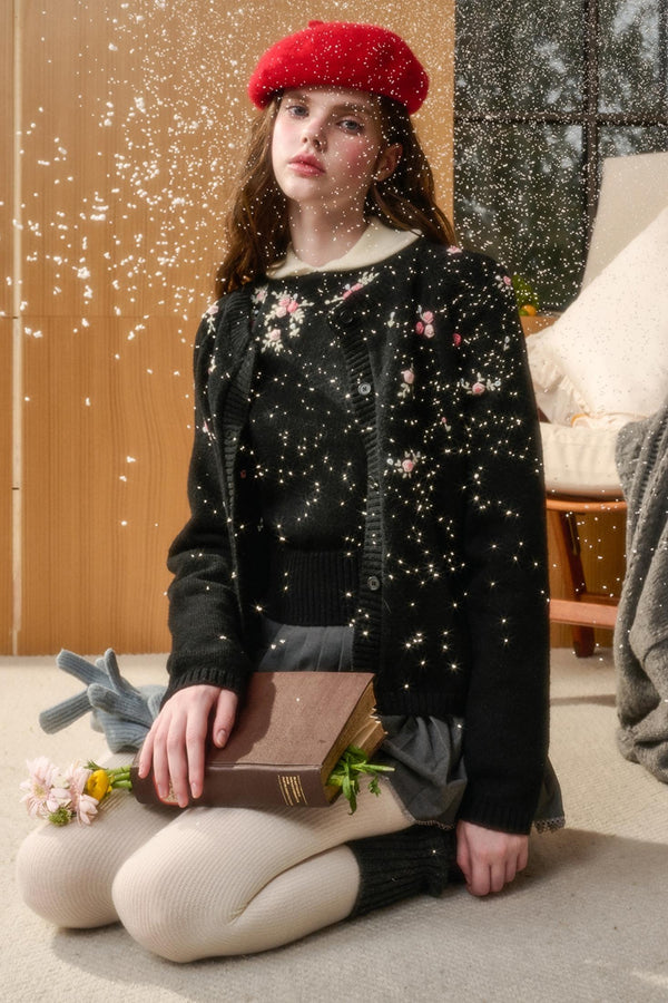 Embroidered Wool Floral Cardigan