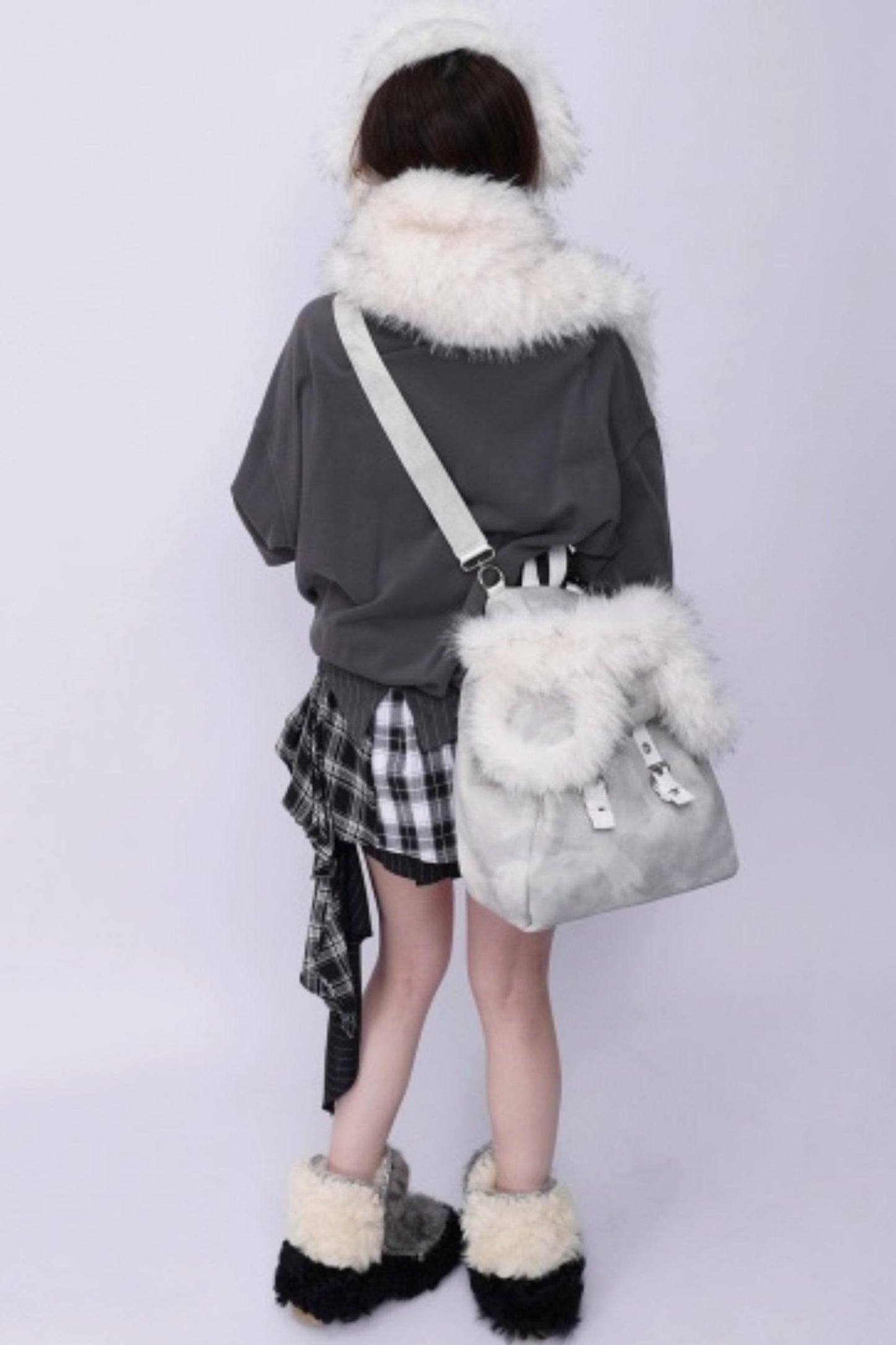 Furry Bear Crossbody Backpack