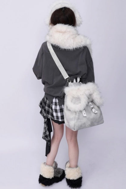 Furry Bear Crossbody Backpack