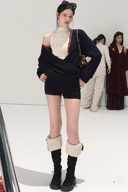 Silk-Gloss Wool Lace Sweater Set-Up