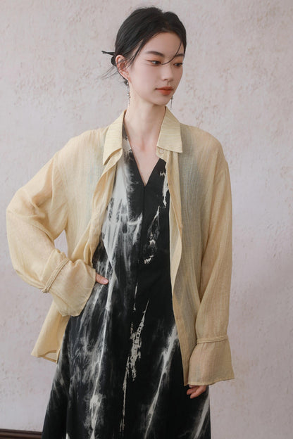 Sun-Protective Yellow Striped Shirt