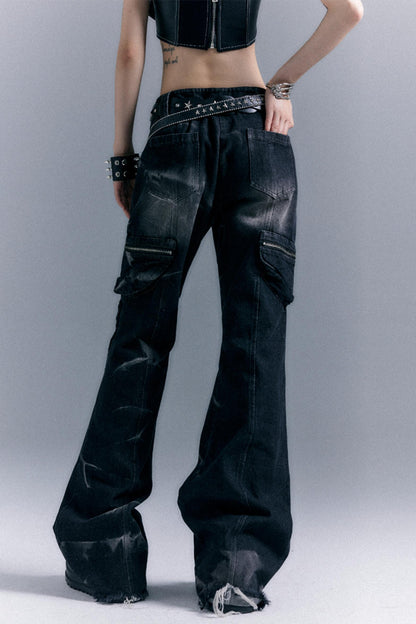 Vintage Studded Denim Flared Pants