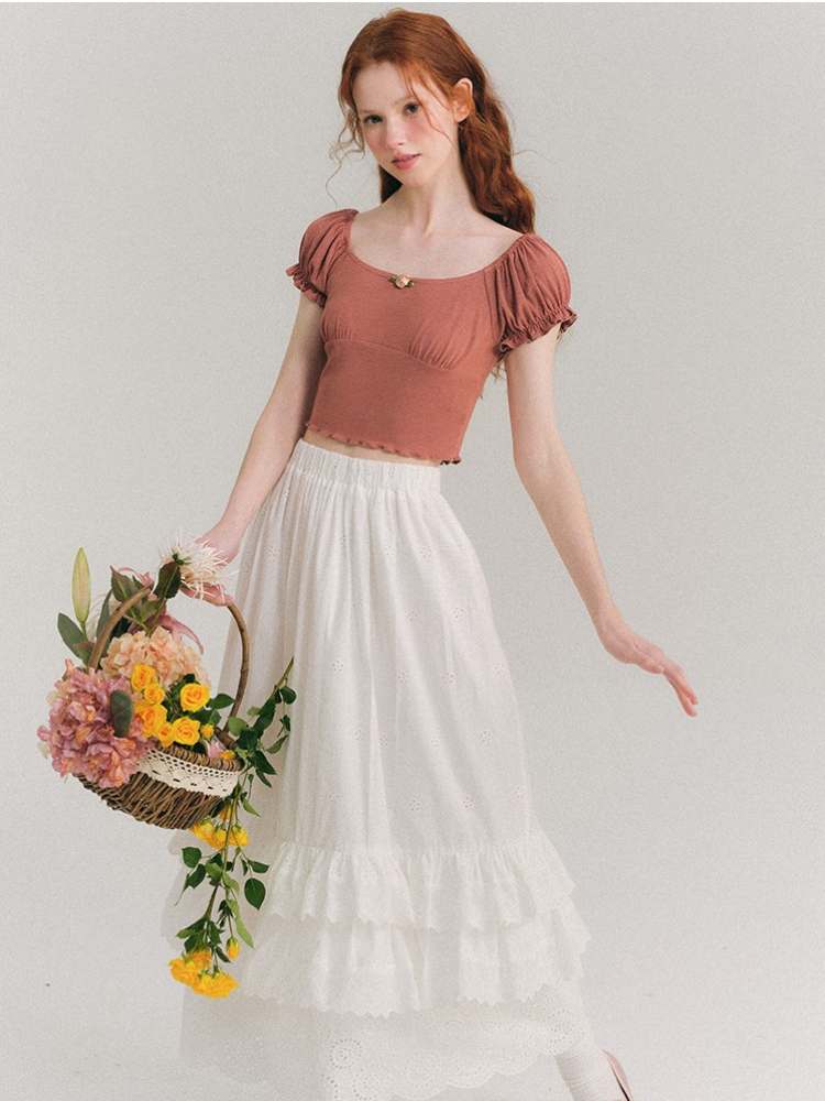 Rose Corsage Puff Sleeves Ballet T-Shirt