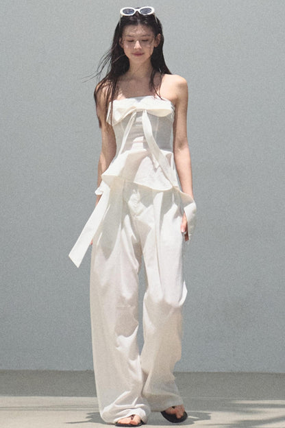 Eternal River Linen Bandeau Top & Wide-Leg Trousers Set-Up