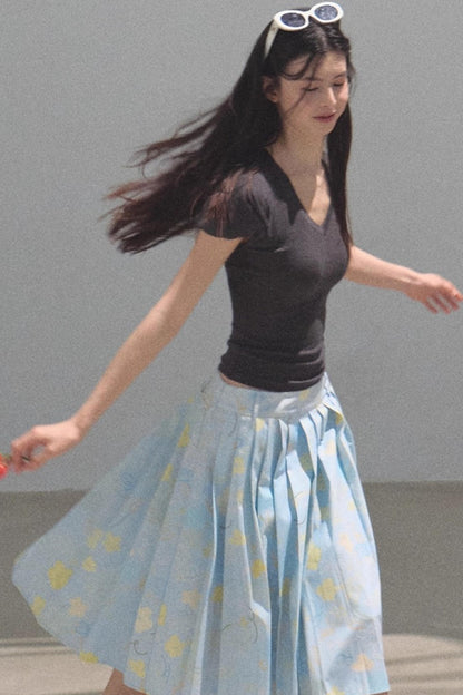 Poplin Pleated Midi Skirt