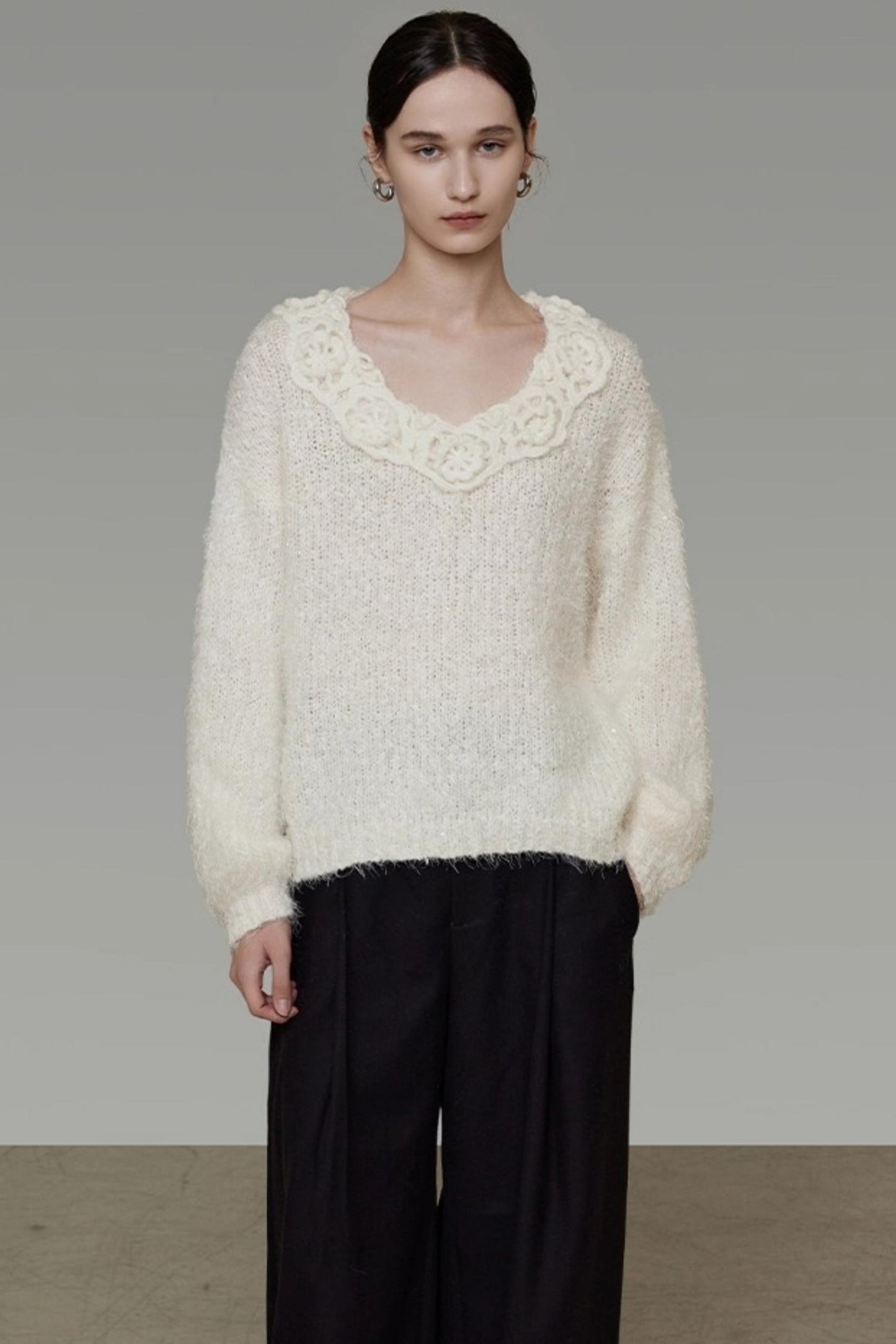 Stereo Lace Knit Lantern Top