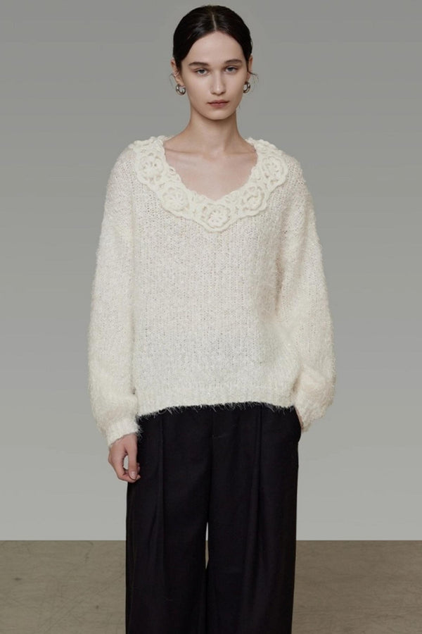 Stereo Lace Knit Lantern Top