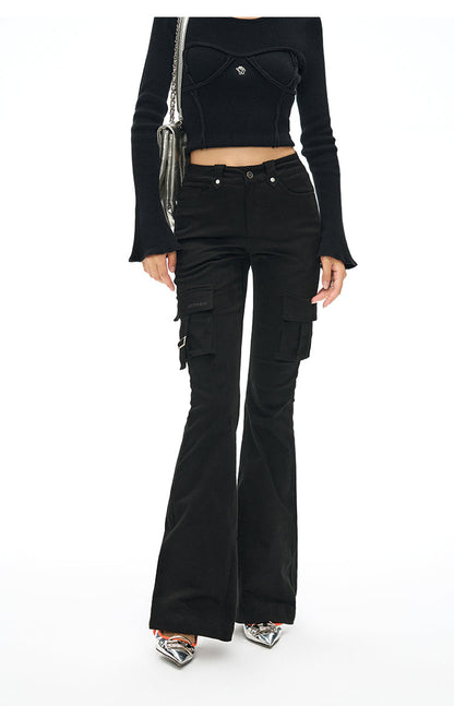 High Waist Flared Cargo Pants