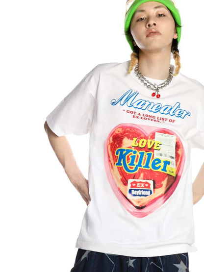 Niche Love Killer Print Short Sleeve Over Size T-Shirt