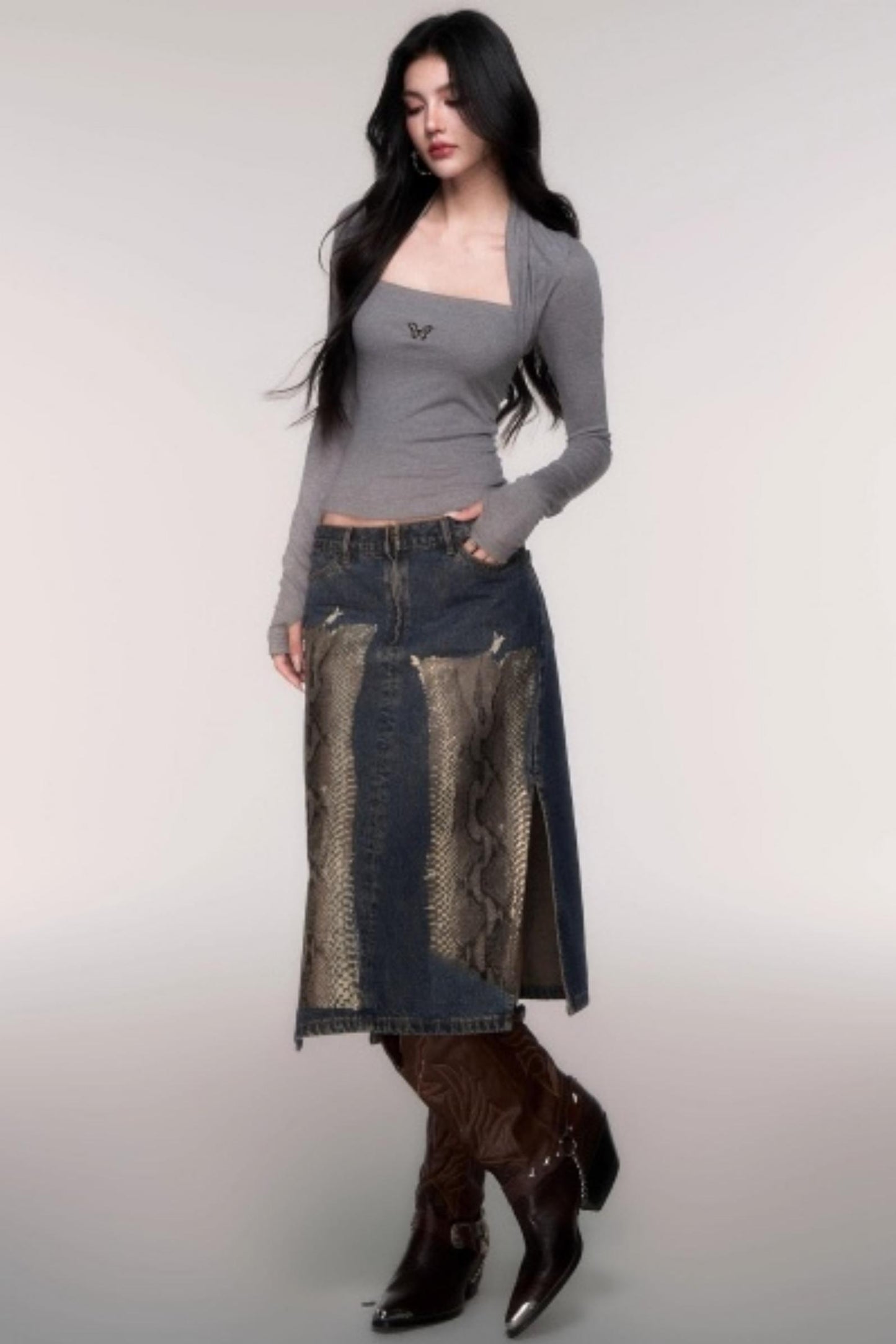 Fake Two Sleeve Slim Knit Top