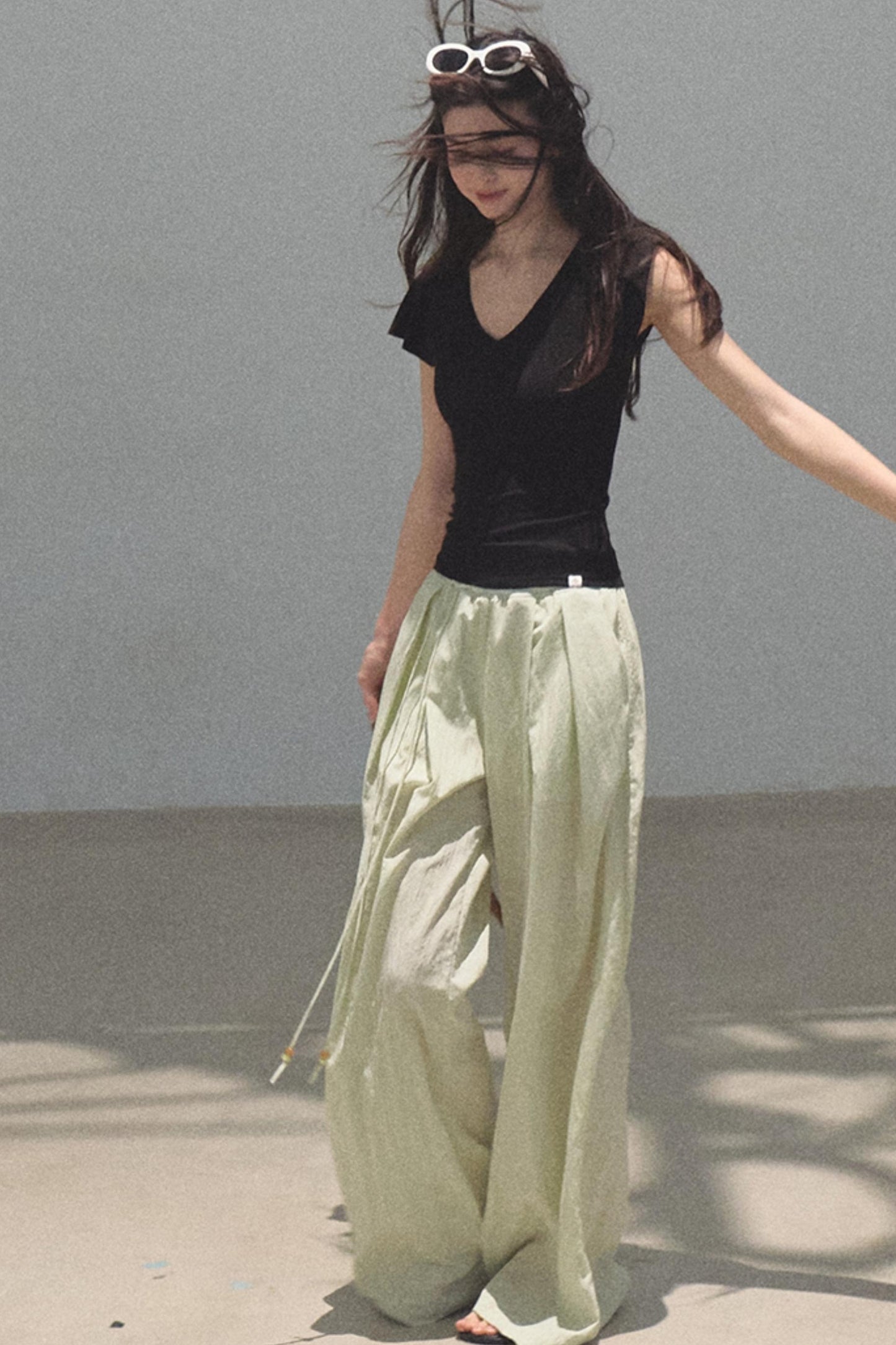 Green Apples Sleeve V-Neck Skinny Top