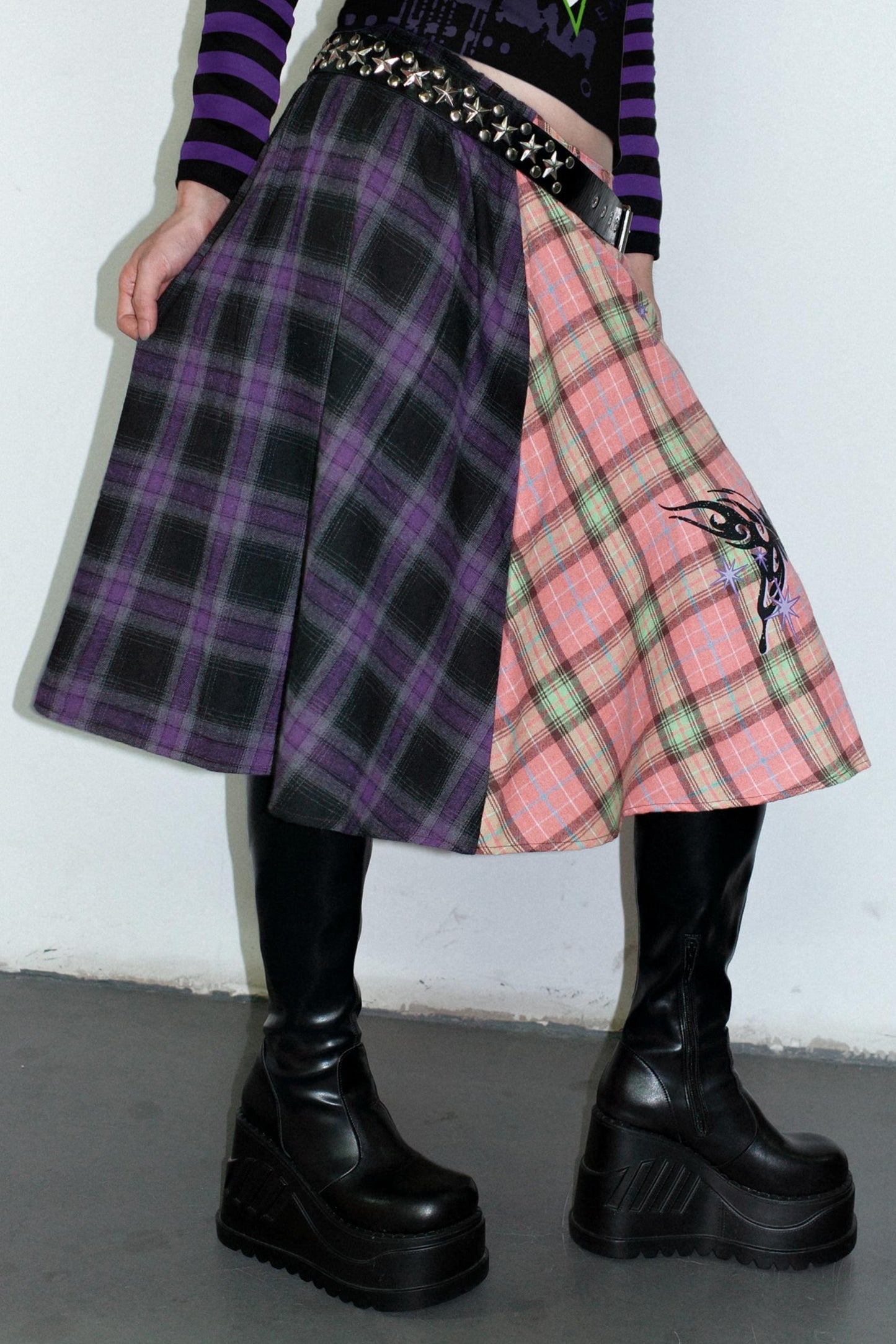 Punk Plaid Layered Skirt