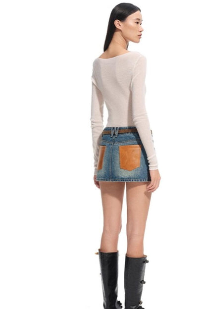 Modern Retro Twill Patchwork Hip Skirt