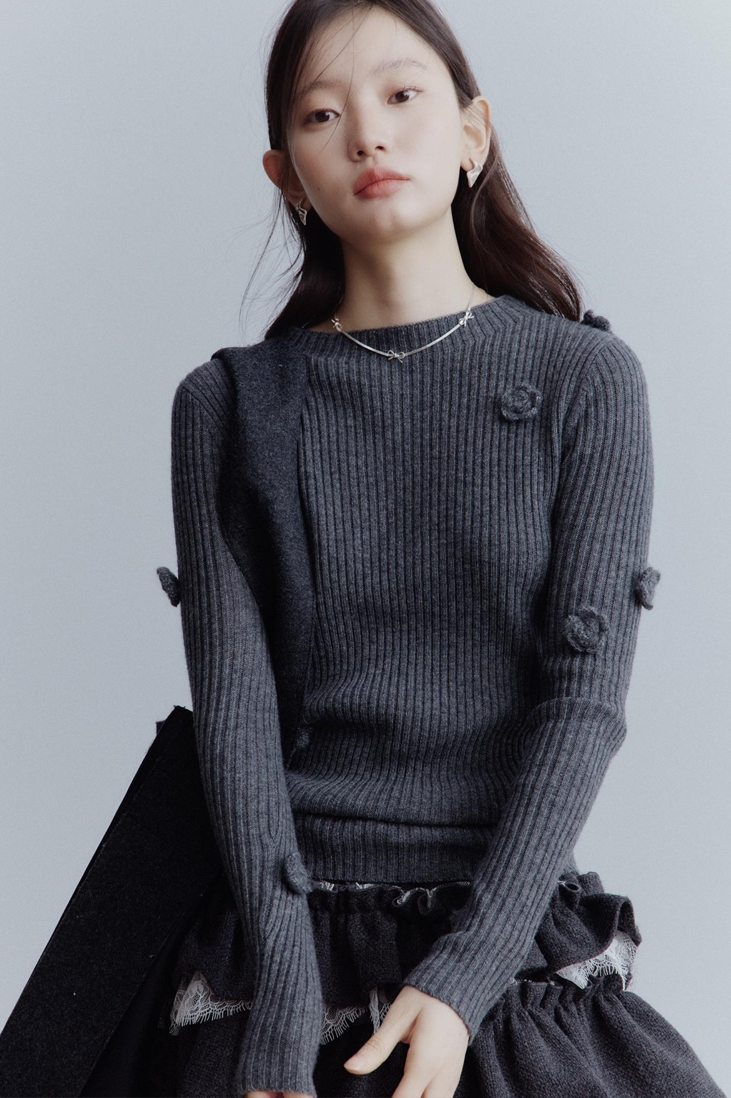 핸드메이드 눈꽃 울 베이스 레이어 탑