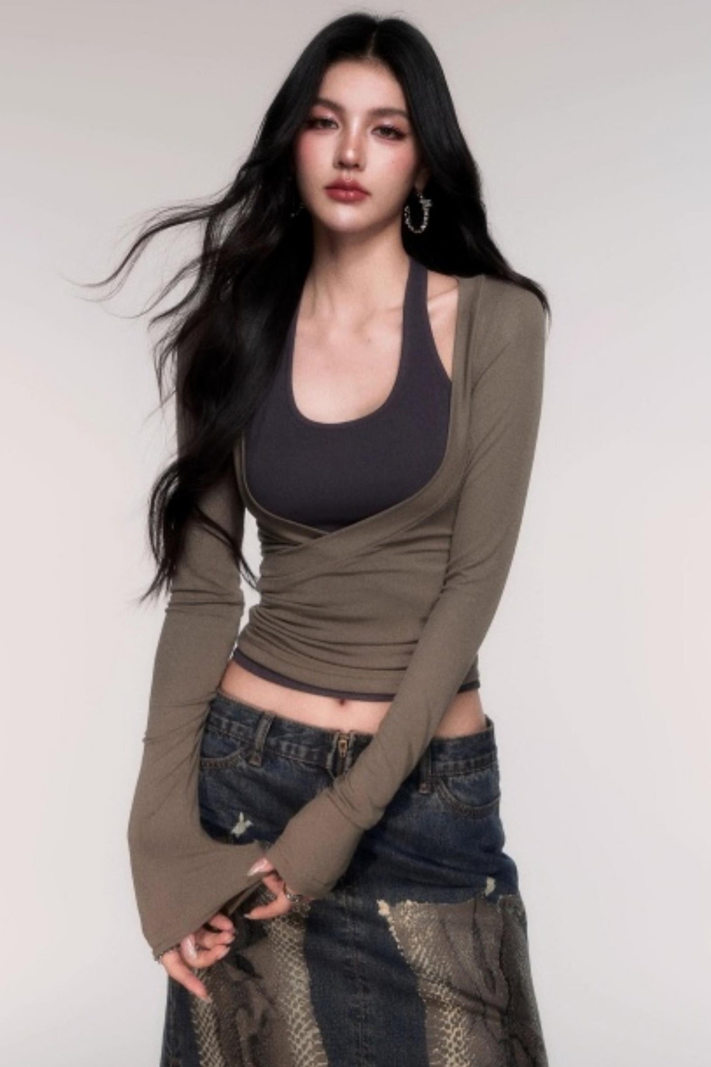 Two-Piece Halterneck Long Sleeve Top