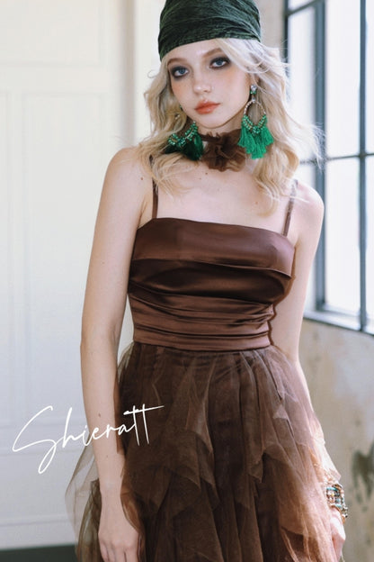 Chocolate Satin Halter Dress