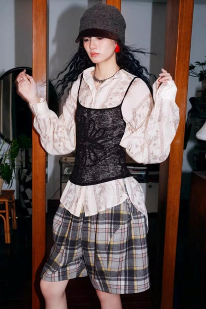 Vintage Plaid Wide-Leg Shorts