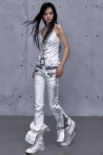 Retro Gold Foil Denim Pants