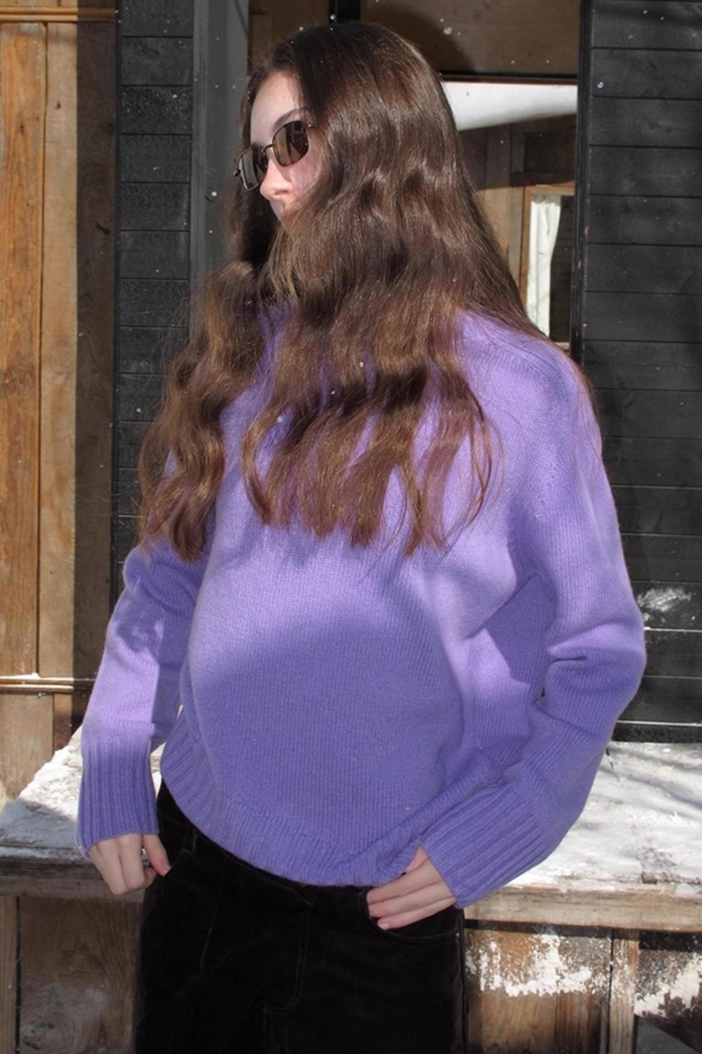 Mint Violet Slanted Hem Sweater