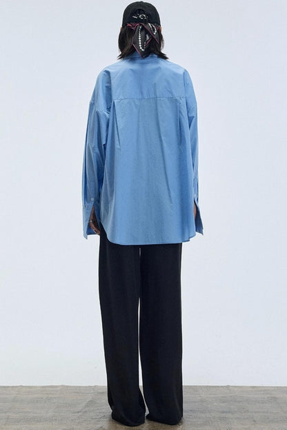 Blue Pointed Long-Sleeved Shirt