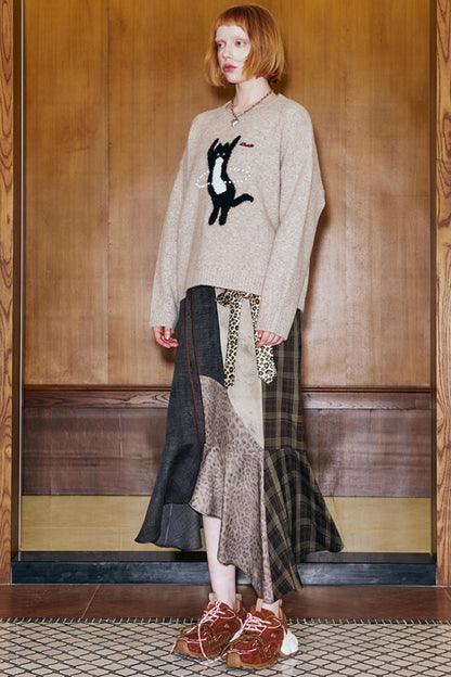 Laser Beaded Knitted Cat Top