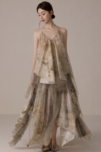 Floral Mesh Tie Neck Camisole