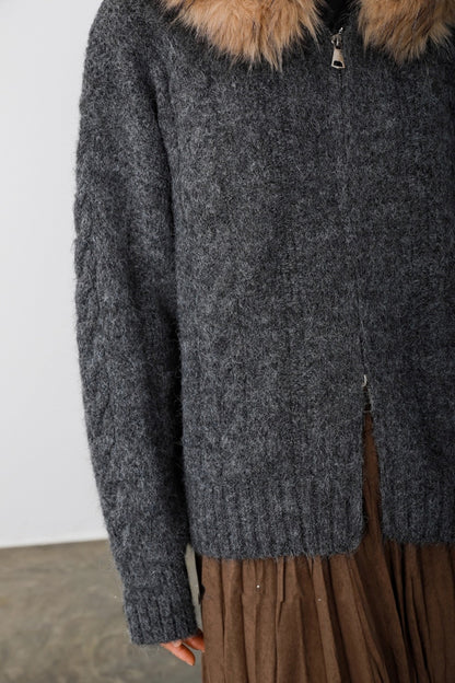 Fog Gray Fur Collar Hooded Jacket