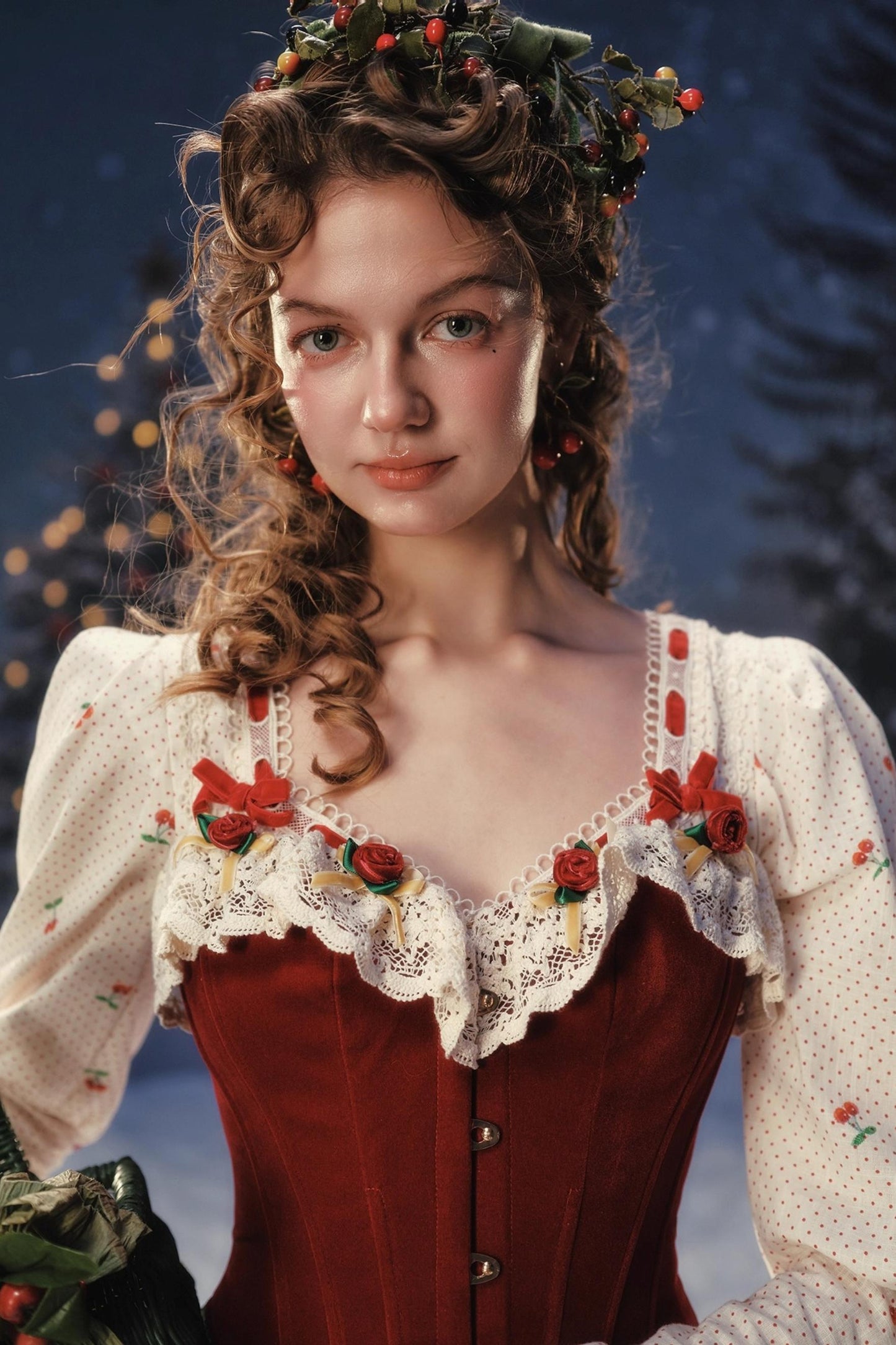 Red Velvet Lace Corset Dress Set-Up