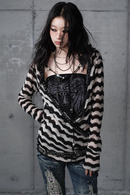 Bandeau Fake Two-Piece Striped Knit Top Set