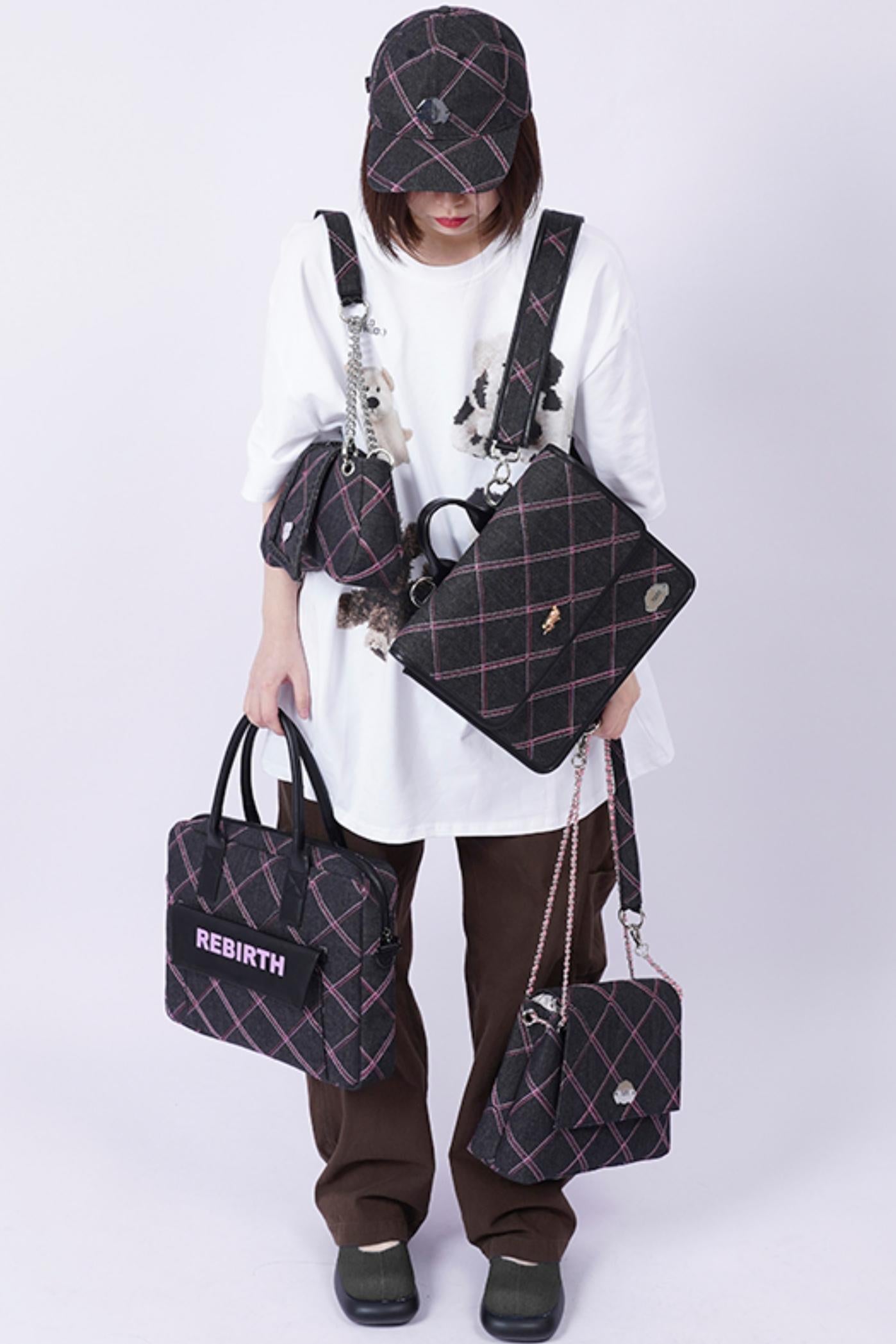 Plaid Denim Laptop Bag