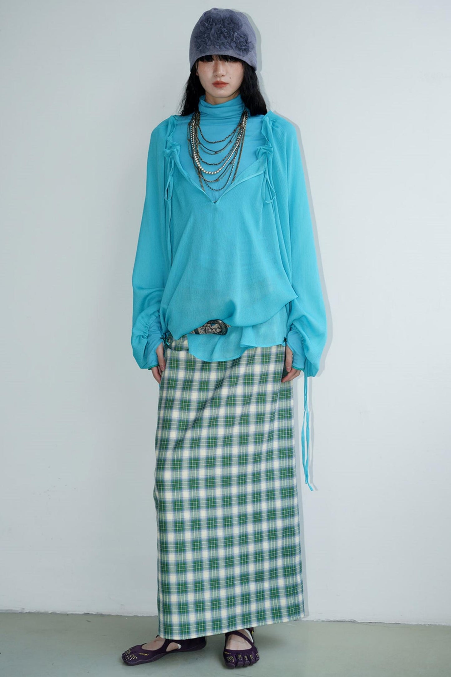 Vintage Long Straight Pleated Skirt