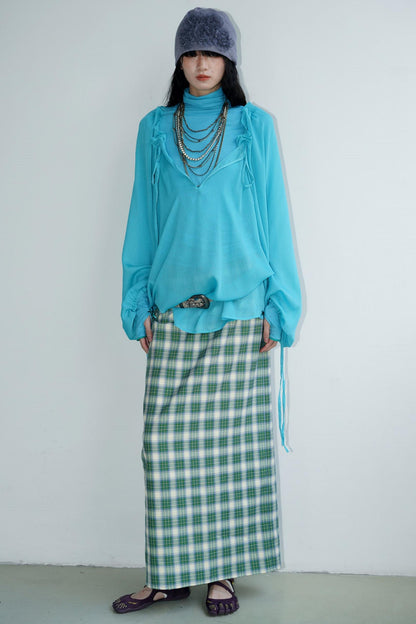 Vintage Long Straight Pleated Skirt