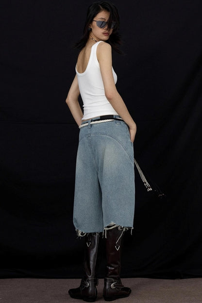 Black And White V-Neck Twisted Cut-Out Slim Vest