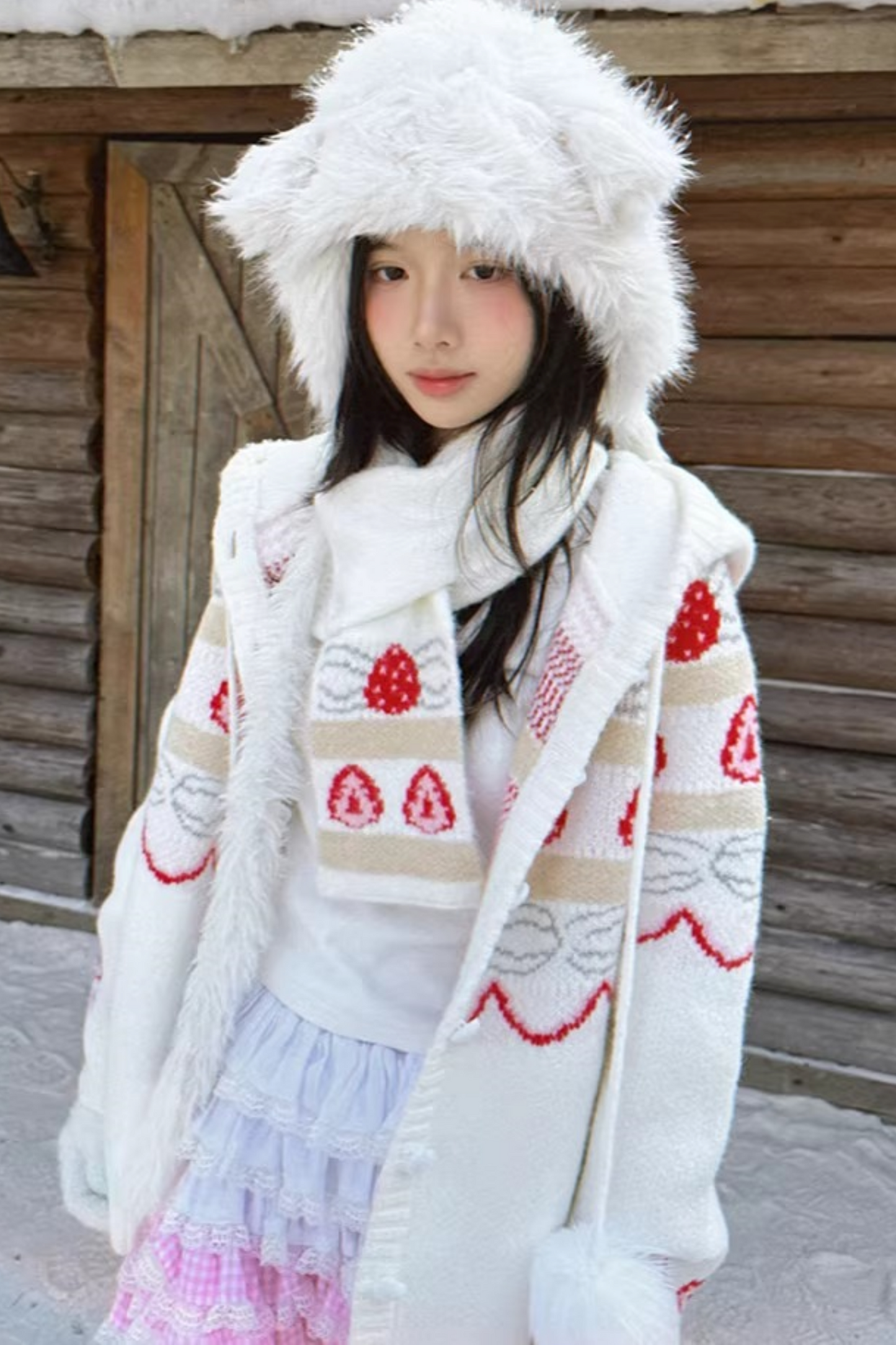 Strawberry Cake Jacquard Knit Scarf