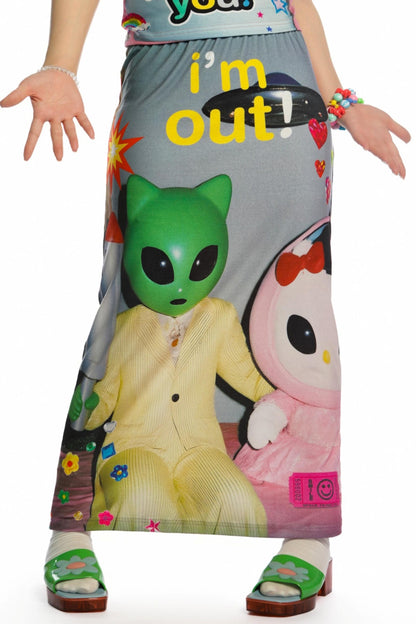 Reversible Print Stretch Casual Maxi Skirt