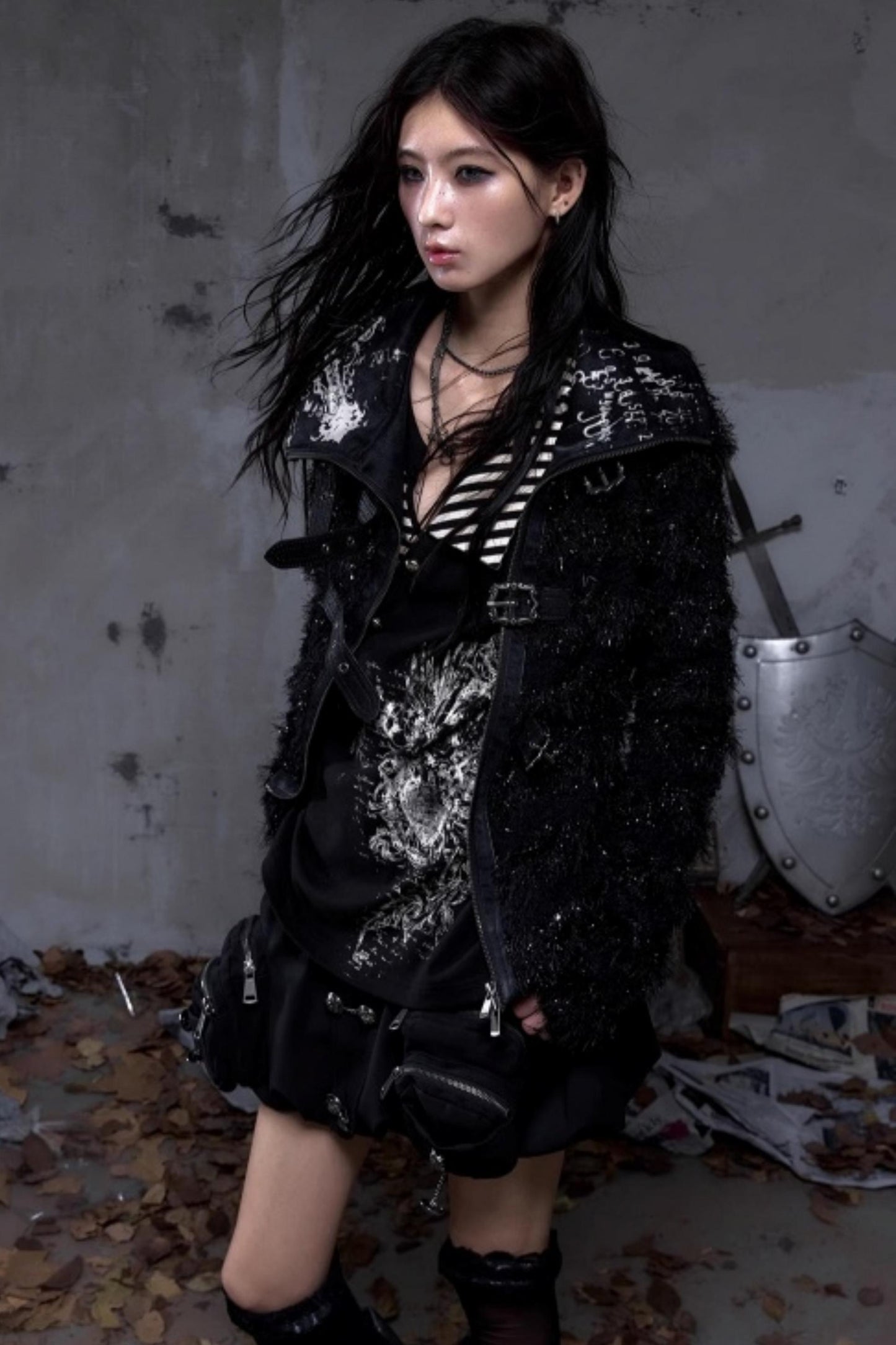 Vintage Dark Knight Plush Patchwork Coat