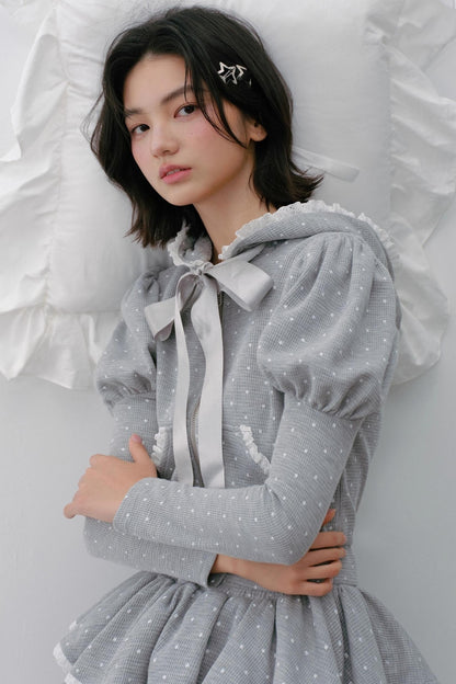 Navy Polka Dot Hooded Tracksuit Set-Up