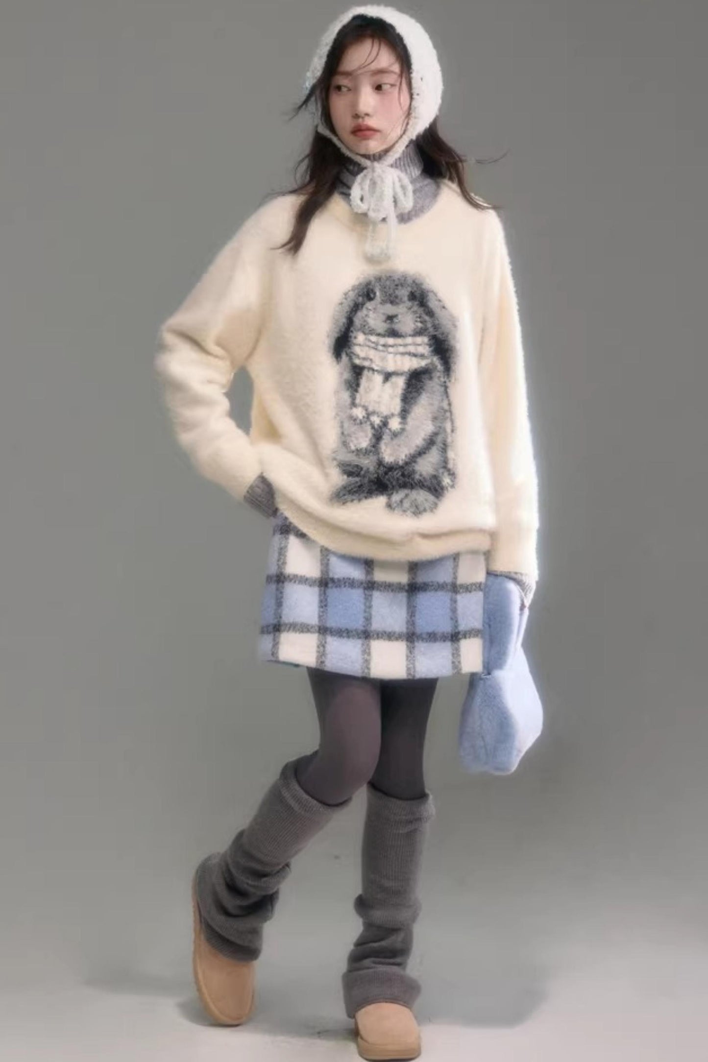Color-Blocked Rabbit Jacquard Sweater