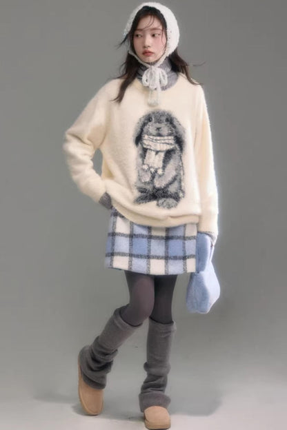 Color-Blocked Rabbit Jacquard Sweater